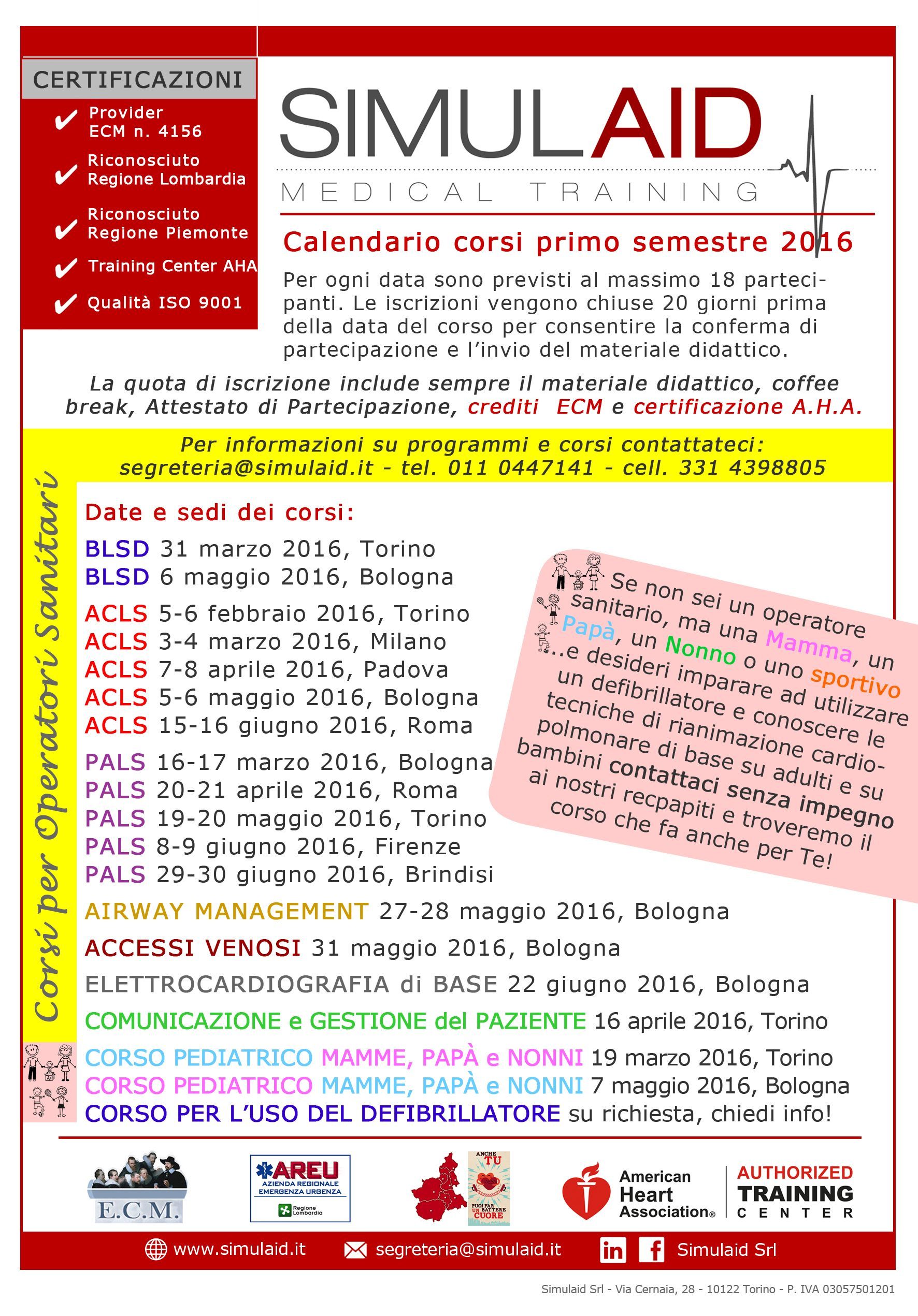 Calendario corsi Simulaid AHA 2015